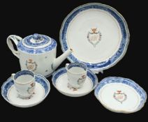 A VERY GOOD CHINESE EXPORT ARMORIAL TEA SET 1750 - 1780, with a crest. Comprising teapot and