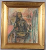 BRITISH SCHOOL (MID 20TH CENTURY) Stylised seated nude, mixed media on canvas, 44 x 39cm