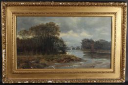 SAVILE FLINT (19TH CENTURY) View of the River Thames, oil on canvas, signed, 44.5 x 80cm