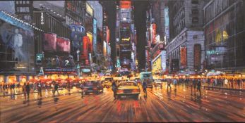 HENDERSON CISZ (b.1960) 'Time Square II' New York city street at night, oil on canvas, signed,