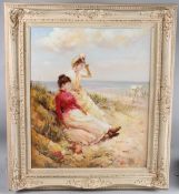 VLADIMIR PETROV (b.1945) Two ladies on a beach oil on canvas, signed 59 x 49cm