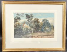 DAVID COX (1783-1859) 'A cottage and byre at the edge of a wood' watercolour, signed and dated 1825,