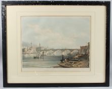 W SIMPSON AFTER EDMUND WALKER 'London Bridge from Above' hand coloured lithograph, Parker Gallery