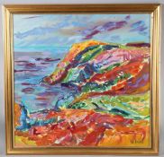 N SNELL (20TH CENTURY) 'Exmoor coastline' oil on board, signed 59.5 x 61cm