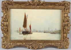 HENRY MARTIN (1835-1908) Fishing boats in harbour, oil on canvas, signed 14 x 23cm