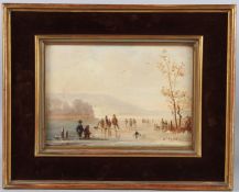 DUTCH SCHOOL (19TH CENTURY) Scene of figures skating on a frozen lake oil on panel 18 x 26cm