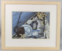 REBECCA PICK Still life with utensils and starfish, gouache signed 30 x 41.5cm
