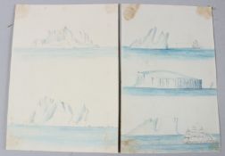 ENGLISH SCHOOL (19TH CENTURY) Studies of Icebergs taken from a ship pencil and watercolour on two