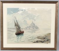 HANS FIGURA (1898-1978) View of Mont St Michel etching on reflective paper, signed in pencil 30.5