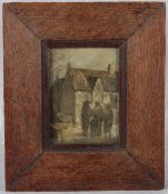 IMPRESSIONIST SCHOOL (LATE 19TH / EARLY 20TH CENTURY) Figures gathered in a street, oil on board, 11
