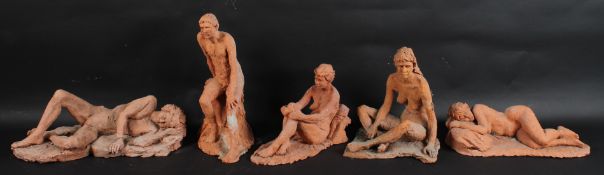 JOANNE THOMSON (1935-2024) Five terracotta clay life study figures largest 50cm