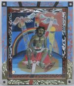 ROMARIN GRAZEBROOK (1934-2024) The Artist waiting on Mount Ararat. mixed media signed and dated 74/