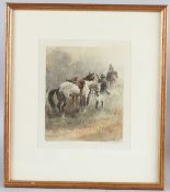 IWAN HUGENTOBLER Soldiers resting their horses watercolour, signed 19 x 16cm