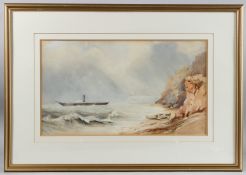 ENGLISH SCHOOL (19TH CENTURY) Coastal view of a steamboat with chalk cliffs beyond, watercolour 26 x