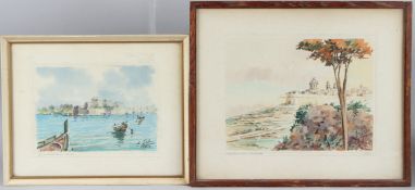 GALEA Grand Harbour, Malta watercolour 13 x 18cm and another of 'Mdina from Mataifa', signed and