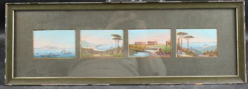 CONTINENTAL SCHOOL (19TH CENTURY) Four Mediterranean views, gouache, in a common frame, each 7.5cm x
