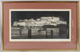 BARRY OWEN JONES 'Castle Cornet at Night' etching 26/30, signed and inscribed in pencil 21.5 x 44.