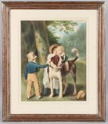 VICTORIAN SCHOOL Children and dog playing, watercolour, 31.5 x 26cm