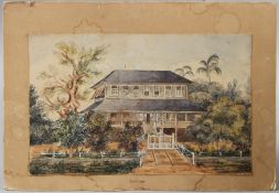 COLONIAL SCHOOL (19TH CENTURY) View of a plantation house, Paradise, Demerara, Guyana, watercolour