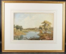 THOMAS PYNE (1843-1935) Landscape with river and stately home, watercolour signed 32.5 x 48cm
