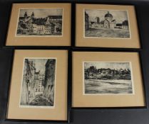 JADWIGA CYBULSKA-PISKOREK (POLISH 20TH CENTURY) Four views of Warsaw etchings, annotated and signed