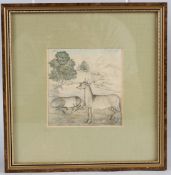 SOUTH ASIAN SCHOOL (18TH / 19TH CENTURY) Antelope in a landscape, building in the distance, ink