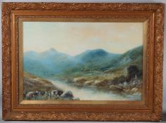 SCOTTISH SCHOOL (LATE 19TH / EARLY 20TH CENTURY) Mountain landscape from a river bank, oil on paper,