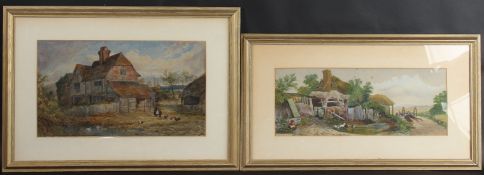 FRED DAVIS (19TH CENTURY) Farmhouse and yard with children, watercolour, signed and dated 1867 25.