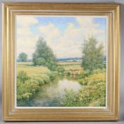 MERVYN GOODE 'Summer clouds over the river' oil on canvas, signed 59 x 59cm