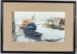 WAI HIN LAW Fishing watercolour signed 26 x 36.5cm