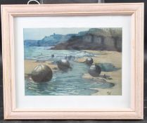 MATILDA DOROTHEA HURST (1860-1942) Coastal scene, possibly France, colour print, 16.5 x 24cm