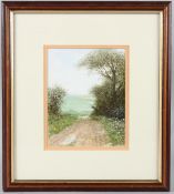J ABDAY ? (20TH CENTURY) Downland country lane, watercolour, signed 12.5 x 10cm