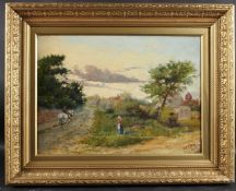 J W TOPHAM (19TH CENTURY) Landscape with figures on a country lane oil on canvas, signed and dated