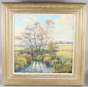 MERVYN GOODE 'Autumn Alder reflections' oil on canvas, signed, 44.5 x 44.5cm