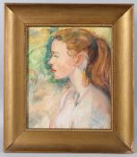 CONTINENTAL SCHOOL (20TH CENTURY) Bust length portrait of a young woman in profile oil on canvas