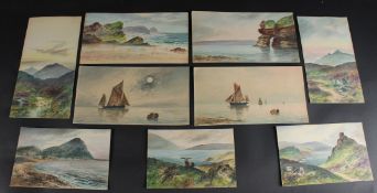 E J REYNOLDS Group of nine watercolours West Country views mainly signed and inscribed, unframed