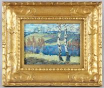 ATTRIBUTED TO ABRAM ELIMOVICH ARKHIPOV (1862-1930) Landscape with silver birch trees, oil on card