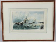 PETER J ASHMORE (b.1923) 'Approaching a Harbour recovering Flotsam' watercolour, signed, inscribed