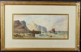 LENNARD LEWIS (1826-1913) 'St Andrew's H.B' Coastal view with cliffs and harbour, watercolour,
