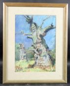 KEN WOODFIELD 'Ancient Oaks' pastel on paper, signed, 35.5 x 25cm