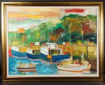 JOHN BELLANY (1943-2013) Exmouth Harbour oil on canvas signed 90 x 120cm