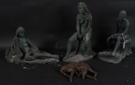 JOANNE THOMSON (1935-2024) Three ceramic life study figures and another of a greyhound tallest 40cm