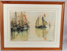 HANS FIGURA (1898-1978) 'Venetian Fishing Boats' etching, signed in pencil 34.5 x 50cm