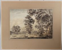 CIRCLE OF PAUL SANDBY View of Windsor Castle from Datchet Lane, pen, ink and wash, unframed, 18 x