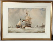 RICHARD HENRY NIBBS (c.1816-1893) 'Towing out of Port' watercolour signed and inscribed, 49 x 74cm