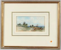 ENGLISH SCHOOL (19TH CENTURY) 'Church on the Downs set in Landscape' watercolour, 8.5 x 16.5cm