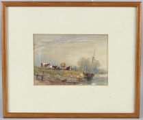FREDERICK EARP (1828-1914) Moored boat and cattle on a river bank, watercolour, signed, 12 x 17.5cm
