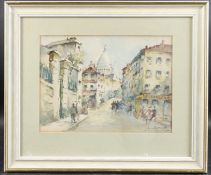 20TH CENTURY SCHOOL Street view of Paris with the Sacre Coeur watercolour indistinctly signed 23.5 x