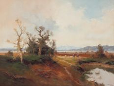 ERNST JUGEL (1913-1985) Landscape with figures, oil on canvas, signed, 59 x 80cm