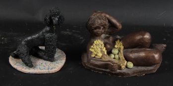 BIDDY FLETCHER Ceramic figure of a reclining nude with wheatsheaf, 27cm and another sculpture of a